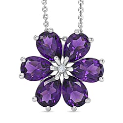 D'Joy AAA African Amethyst & White Zircon Floral Pendant with Chain (Size 20) in Yellow Gold Plated Sterling Silver 3.86 Ct.