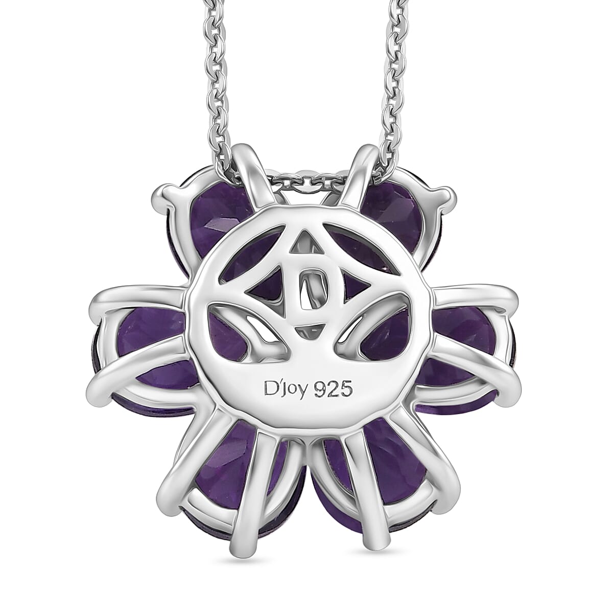 D'Joy AAA African Amethyst & White Zircon Floral Pendant with Chain (Size 20) in Platinum Overlay Sterling Silver 3.86 Ct.