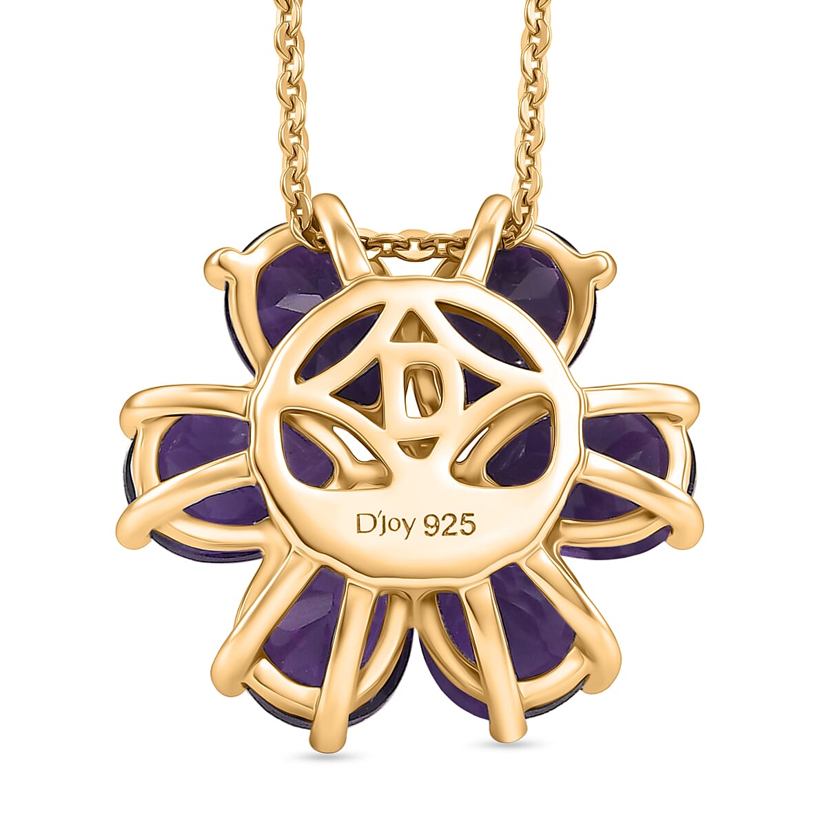 D'Joy AAA African Amethyst & White Zircon Floral Pendant with Chain (Size 20) in Yellow Gold Plated Sterling Silver 3.86 Ct.
