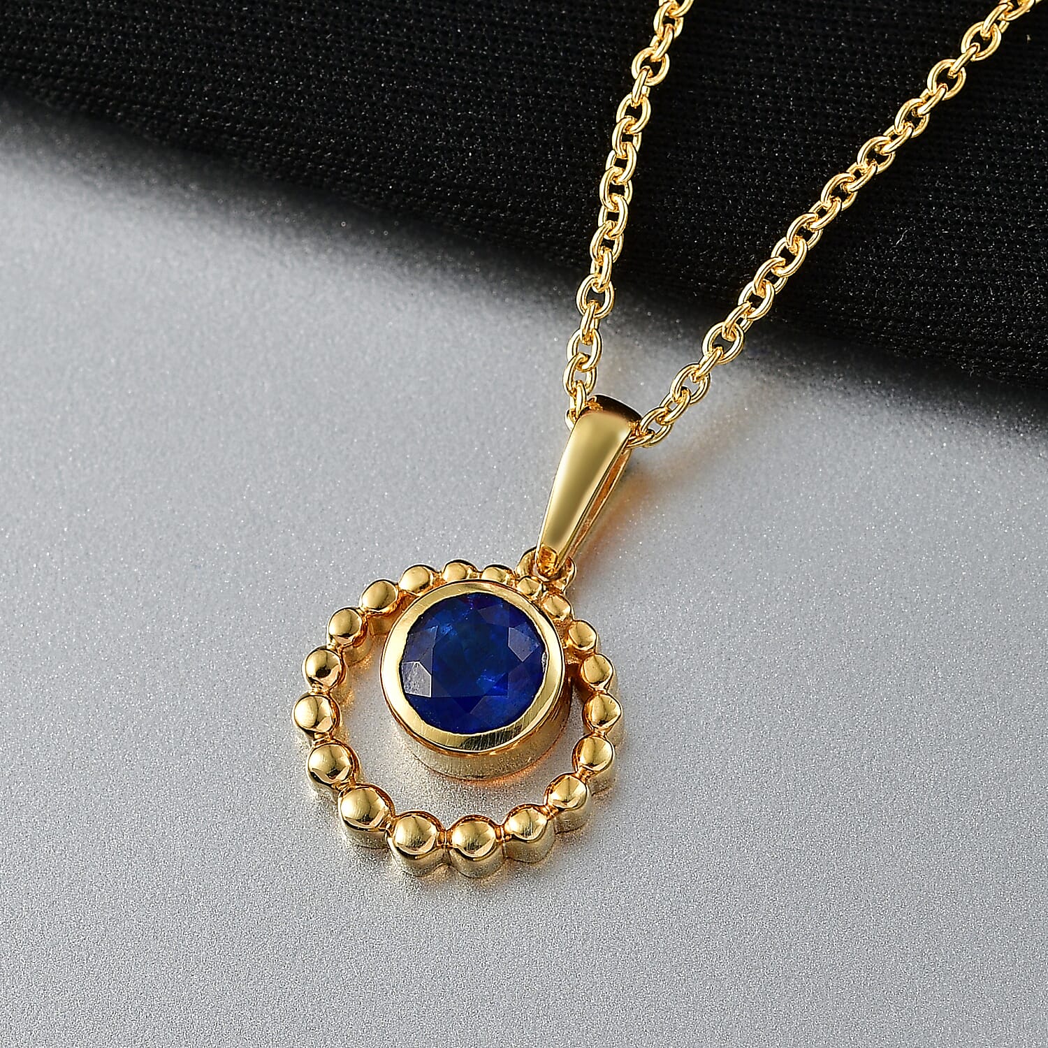 D'Joy AAA Natural Kashmir Kyanite Solitiare Pendant with Chain (Size 20) in Yellow Gold Plated Sterling Silver 1.15 Ct.