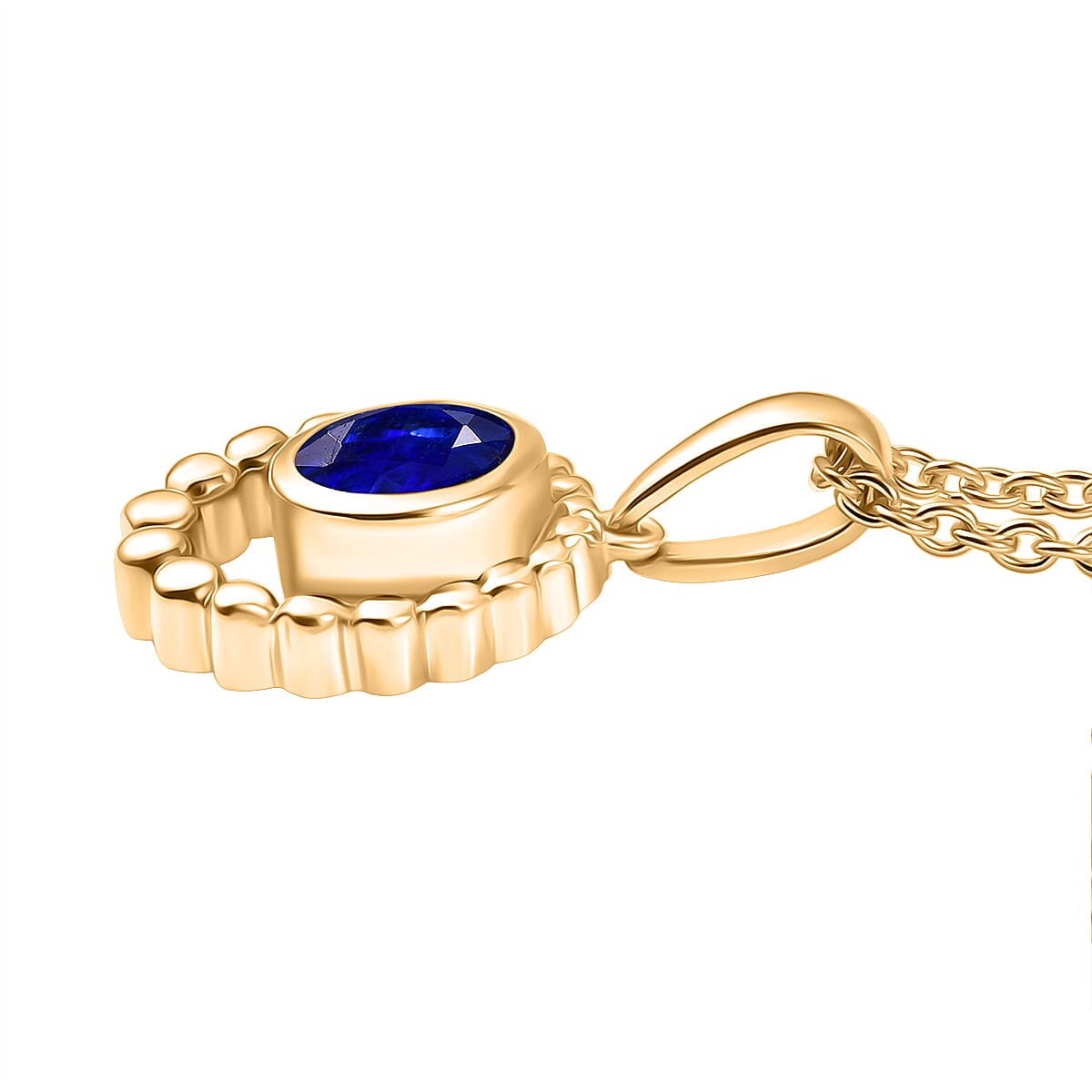 D'Joy AAA Natural Kashmir Kyanite Solitiare Pendant with Chain (Size 20) in Yellow Gold Plated Sterling Silver 1.15 Ct.