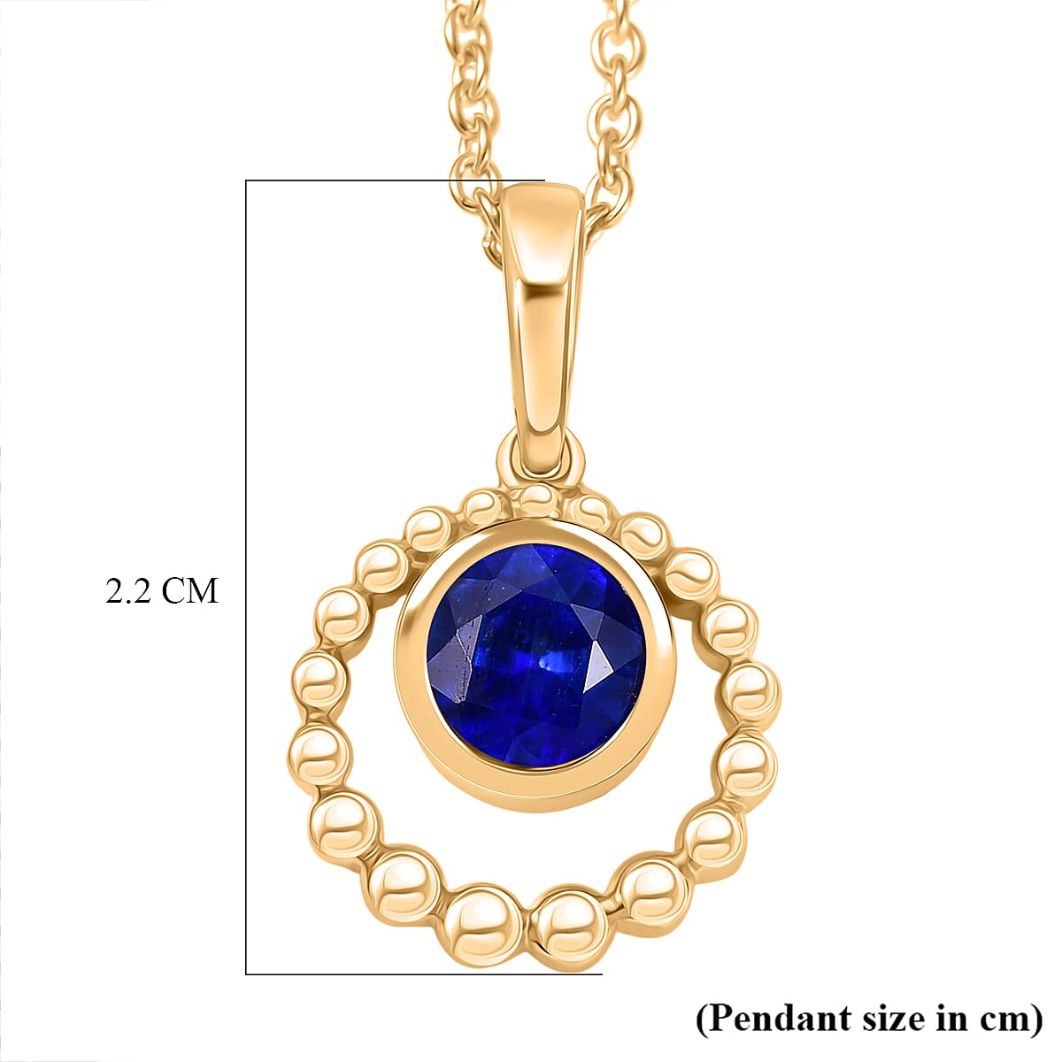 D'Joy AAA Natural Kashmir Kyanite Solitiare Pendant with Chain (Size 20) in Yellow Gold Plated Sterling Silver 1.15 Ct.