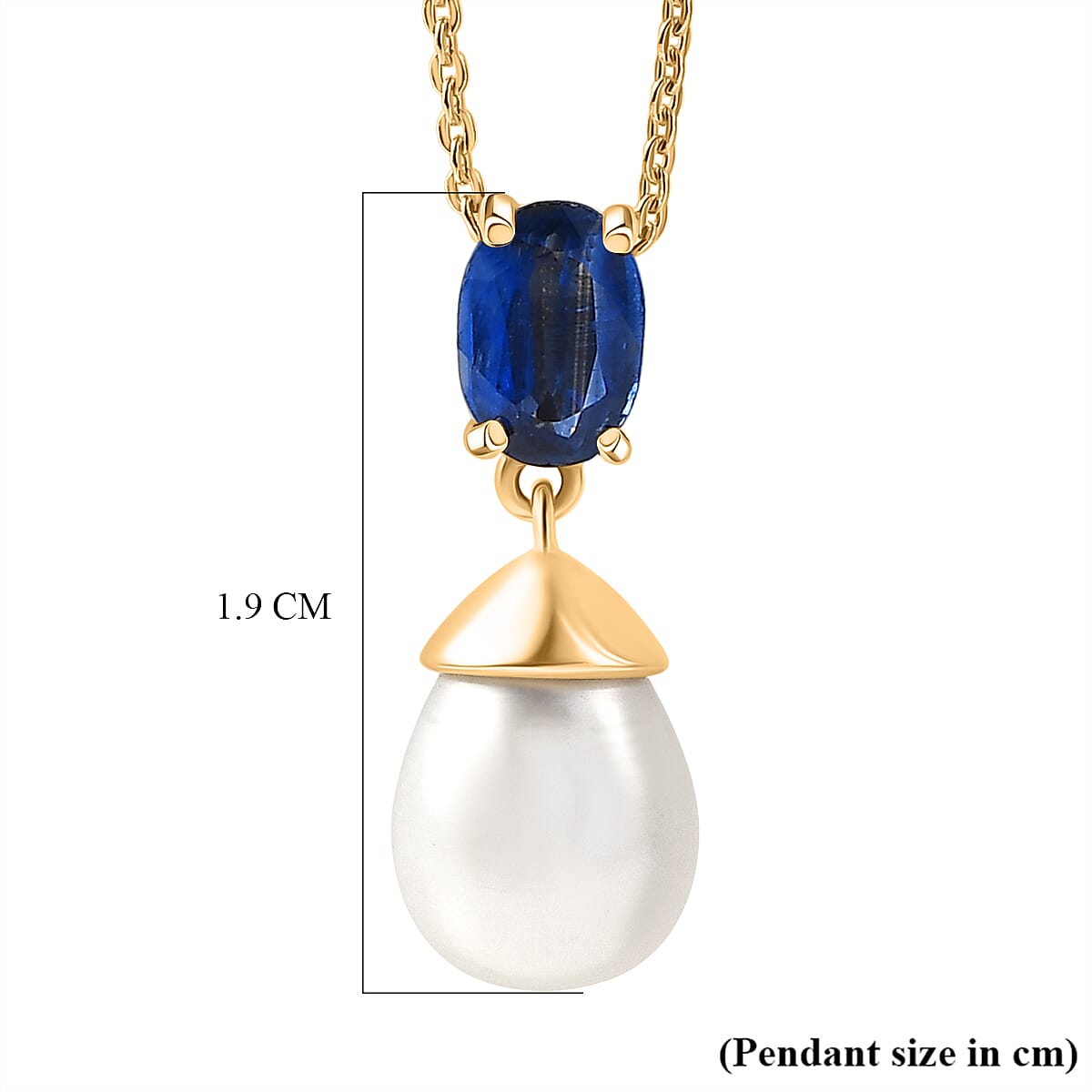 D'Joy AAA Natural Kashmir kyanite & Fresh Water Pearl Drop Pendant with Chain (Size 20) in Yellow Gold Plated Sterling Silver 1.093 Ct.