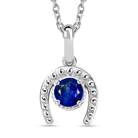D'Joy AAA Natural Kashmir Kyanite Horseshoe Pendant with Chain (Size 20) in Platinum Overlay Sterling Silver