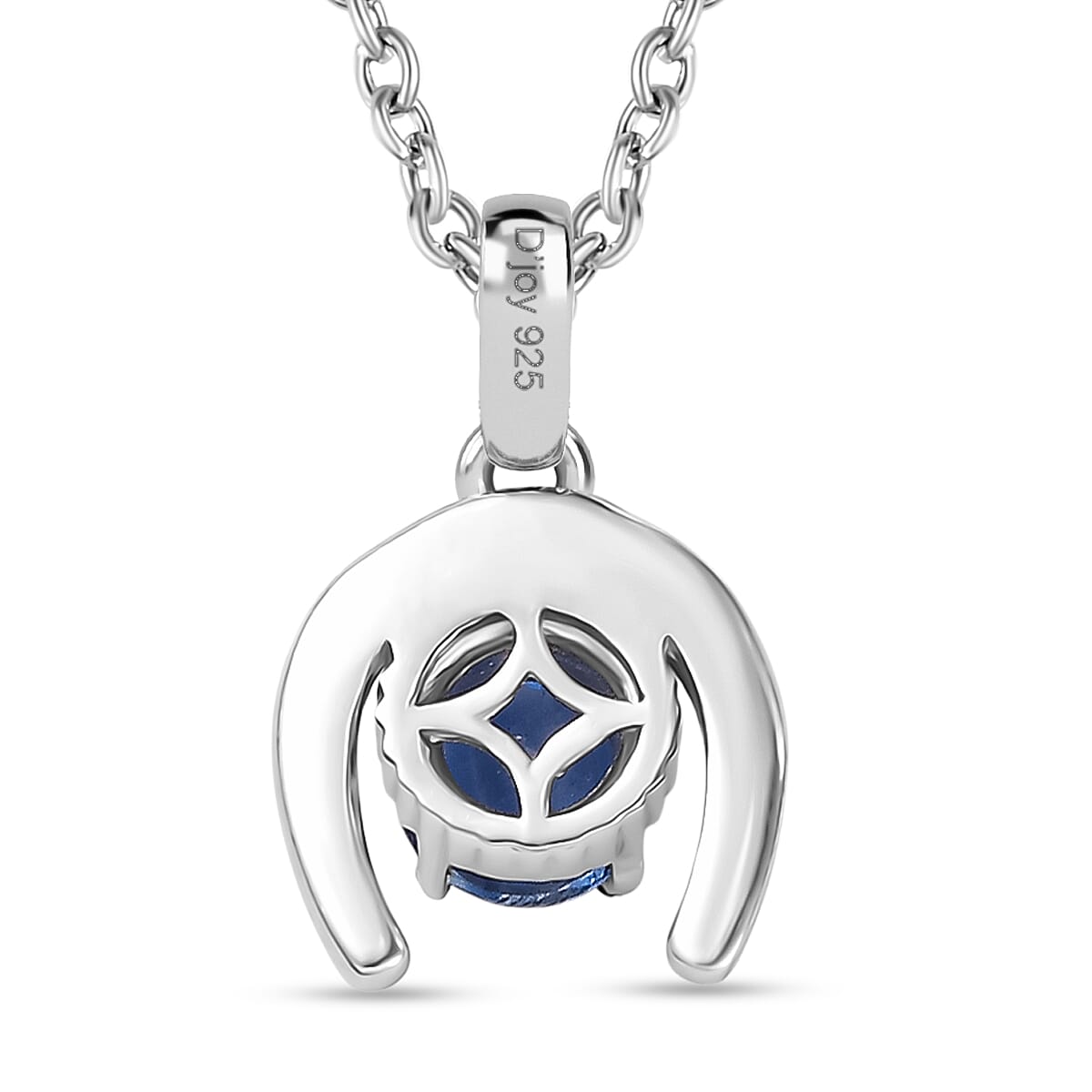 D'Joy AAA Natural Kashmir Kyanite Horseshoe Pendant with Chain (Size 20) in Platinum Overlay Sterling Silver