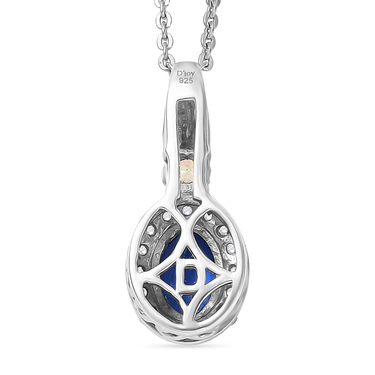 D'Joy AAA Natural Kashmir Kyanite, White Zircon & Ethiopian Opal Halo Pendant with Chain (Size 20) in Platinum Overlay Sterling Silver 1.26 Ct.