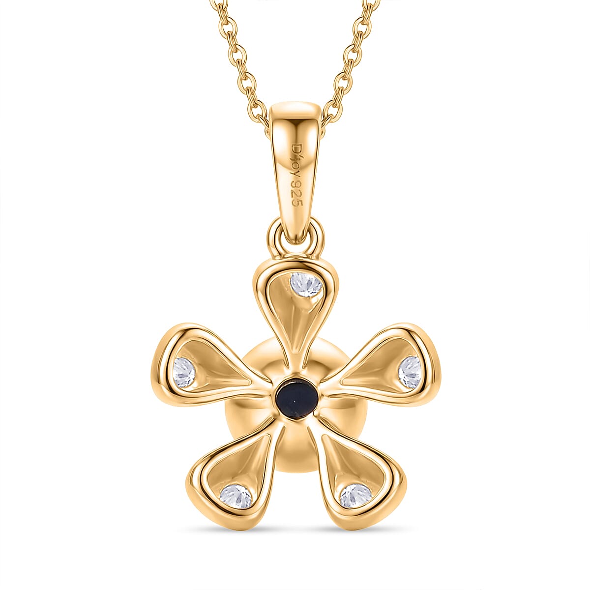 D'Joy AAA Natural Kashmir Kyanite & Moissanite Floral Halo Pendant with Chain (Size 20) in Yellow Gold Plated Sterling Silver 1.20 Ct.