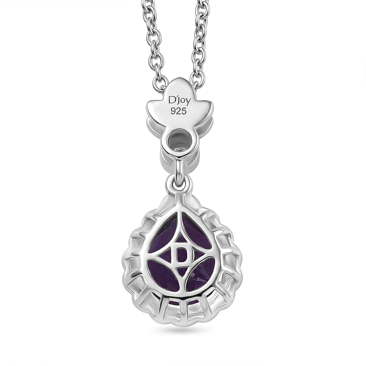 D'Joy AAA African Amethyst & White Zircon Pendant with Chain (Size 20) in White Tone 3.20 Ct.