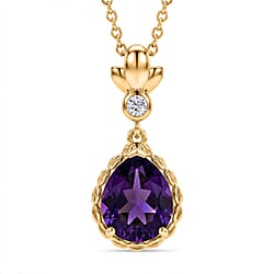 D'Joy AAA African Amethyst & White Zircon Pendant with Chain (Size 20) in White Tone 3.20 Ct.