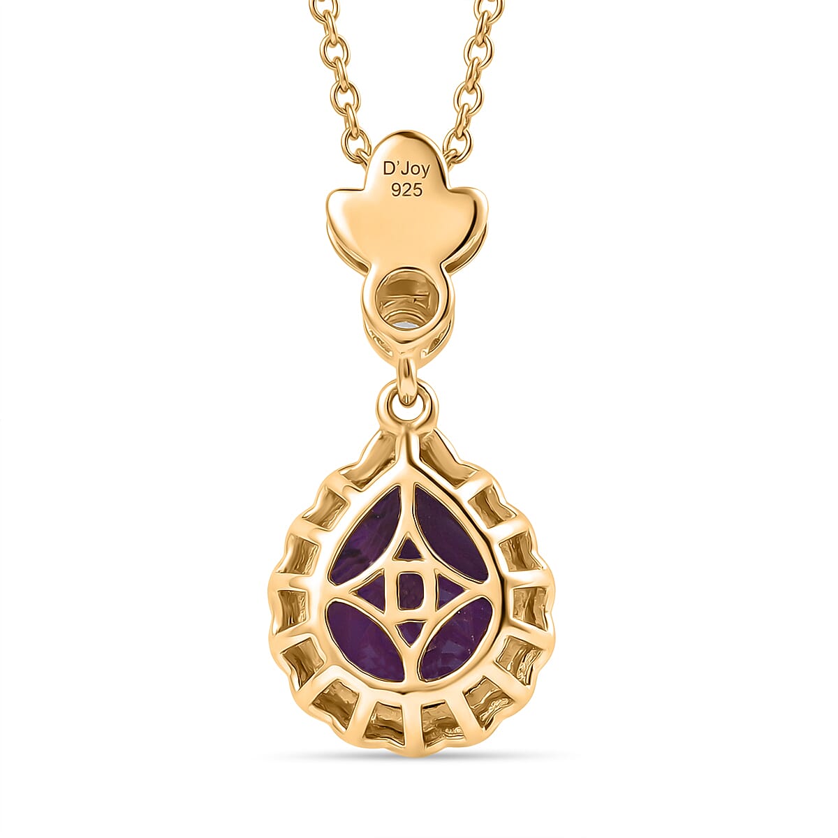 D'Joy AAA African Amethyst & White Zircon Pendant with Chain (Size 20) in Yellow Gold Tone 2.94 Ct.