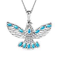 D'Joy Sleeping Beauty Turquoise & Black Spinel Thunderbird Pendant with Chain (Size 20) in Rhodium Overlay Sterling Silver 1.51 Ct.