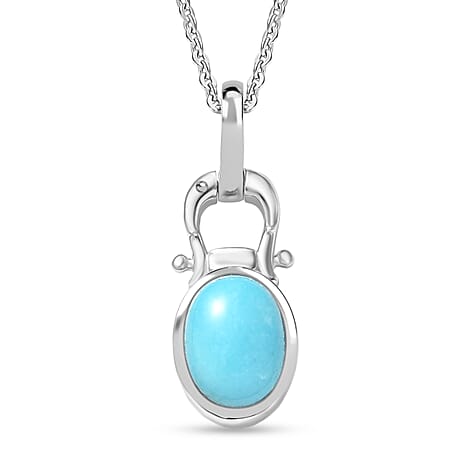 D'Joy Sleeping Beauty Turquoise Solitaire Pendant with Chain (Size 20) in Platinum Overlay Sterling Silver  1.00 Ct.