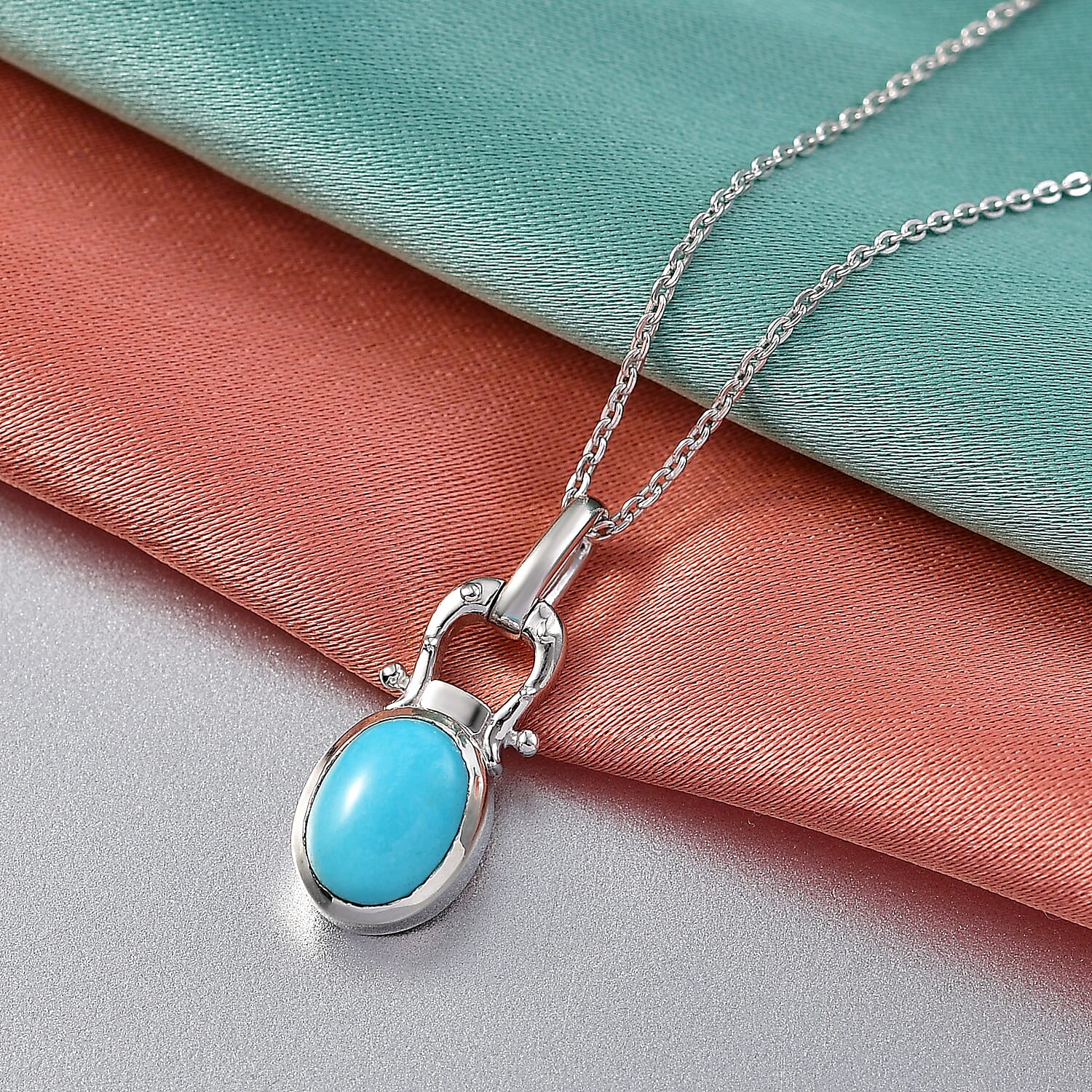 D'Joy Sleeping Beauty Turquoise Solitaire Pendant with Chain (Size 20) in Platinum Overlay Sterling Silver  1.00 Ct.