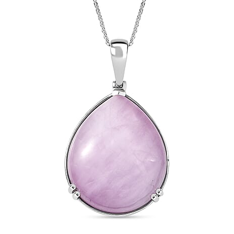 D'Joy Natural Kunzite Pear Cut Pendant with Chain (Size 20) in Rhodium Overlay Sterling Silver 54.15 Ct.