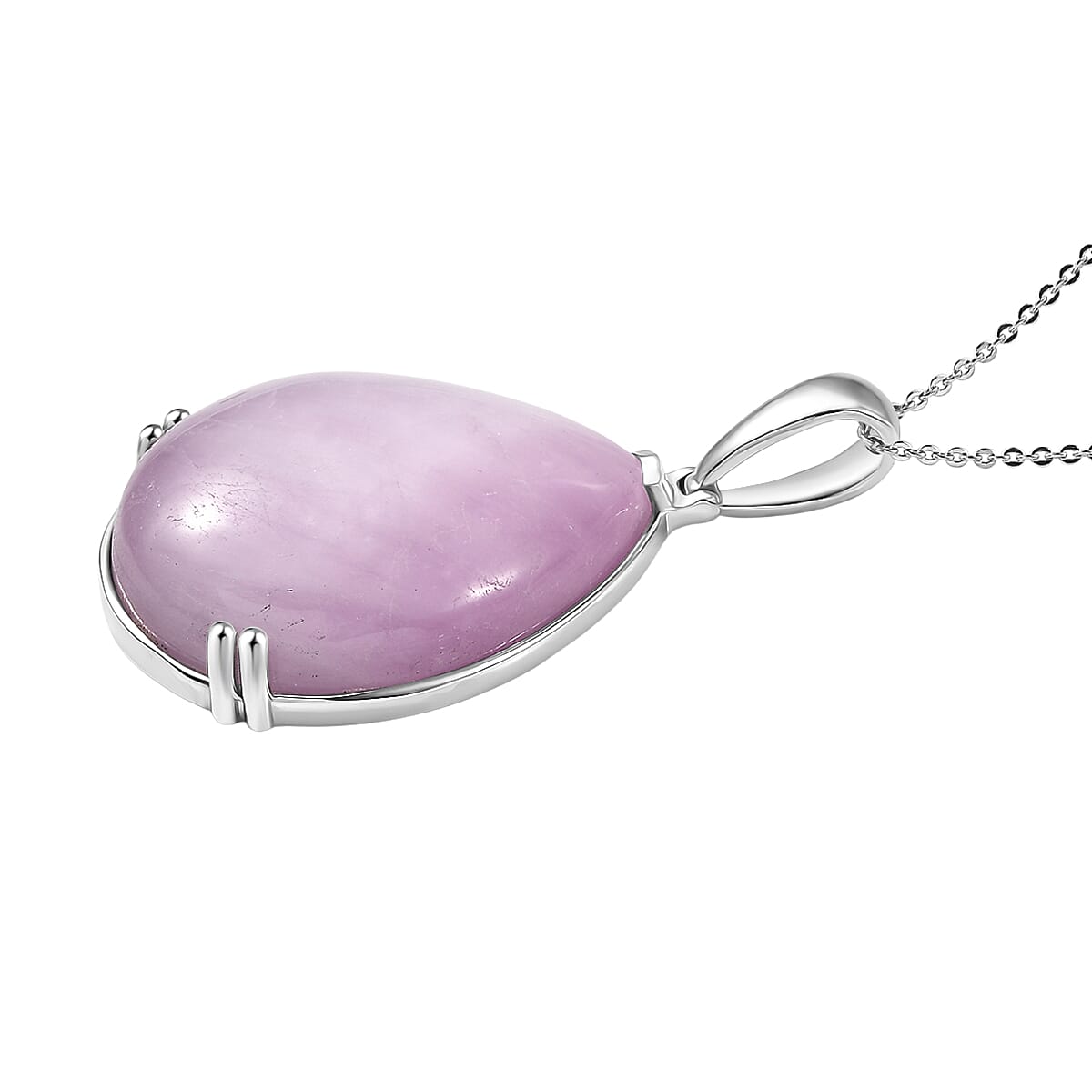 D'Joy Natural Kunzite Pear Cut Pendant with Chain (Size 20) in Rhodium Overlay Sterling Silver 54.15 Ct.