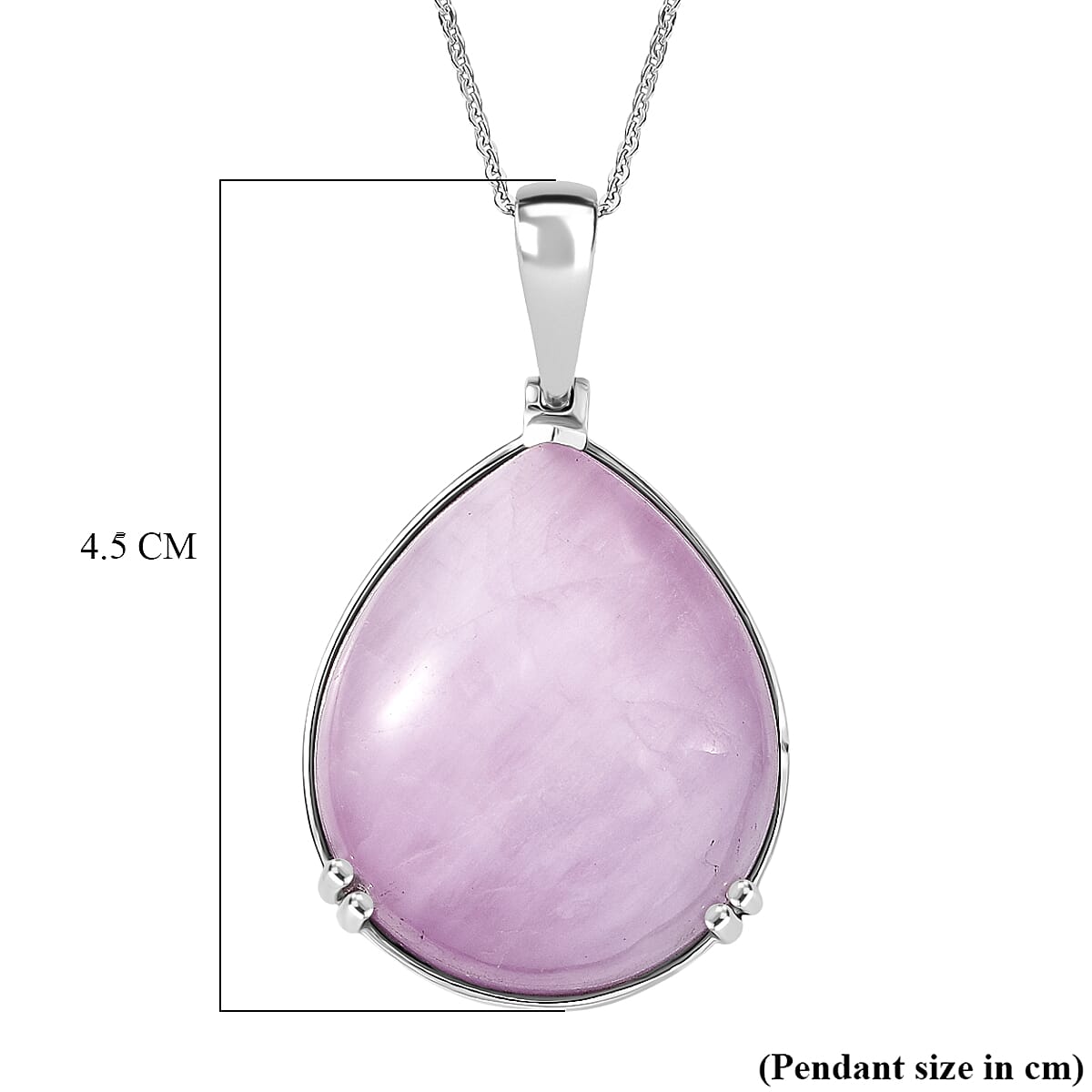D'Joy Natural Kunzite Pear Cut Pendant with Chain (Size 20) in Rhodium Overlay Sterling Silver 54.15 Ct.