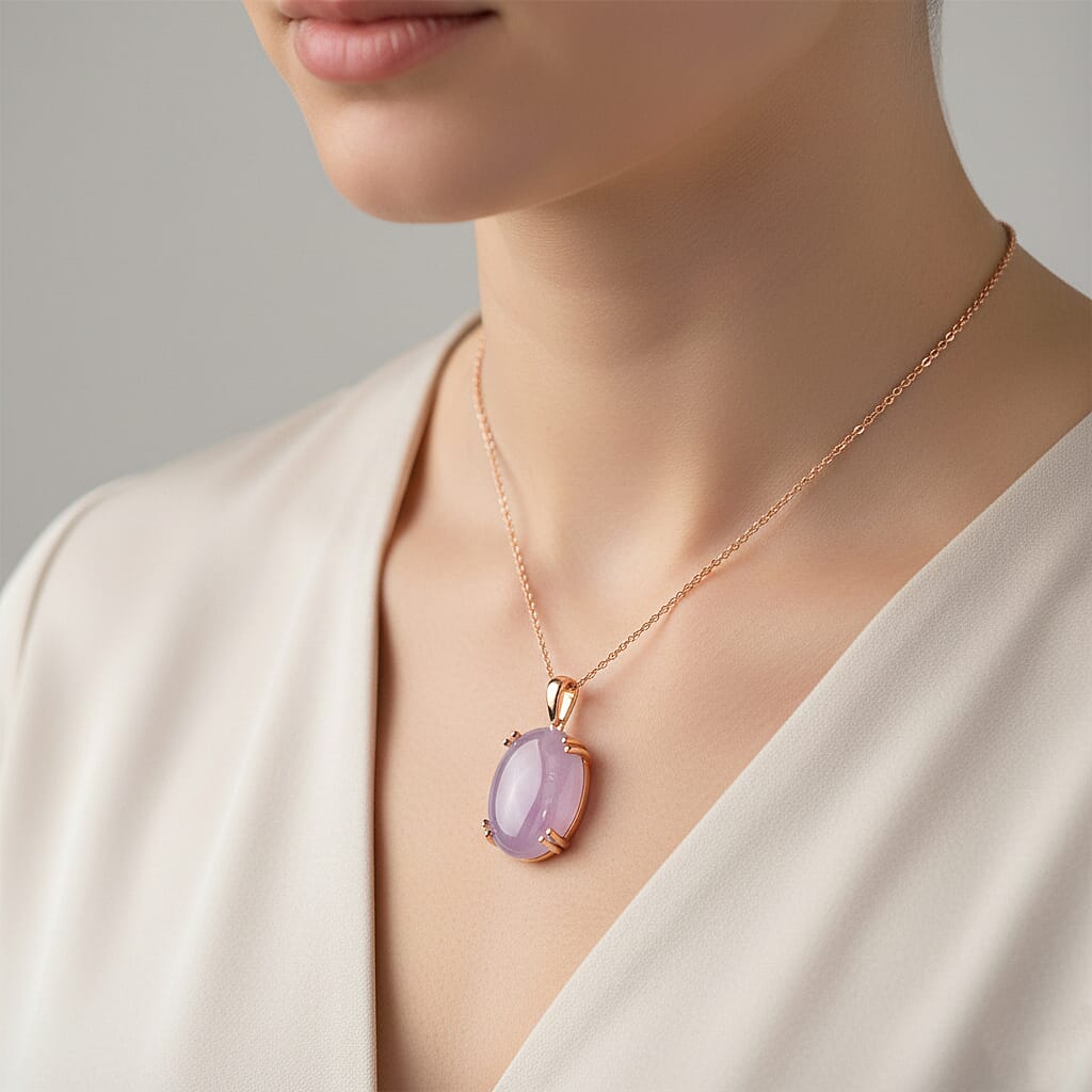 Natural Galileia Kunzite Pendant with Chain (Size 20) in Rose Gold Plated Sterling Silver 22.72 Ct.