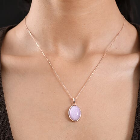 D'Joy Natural Kunzite Oval Cut Solitaire Pendant with Chain (Size 20) in Rose Gold Plated Sterling Silver 15.38 Ct