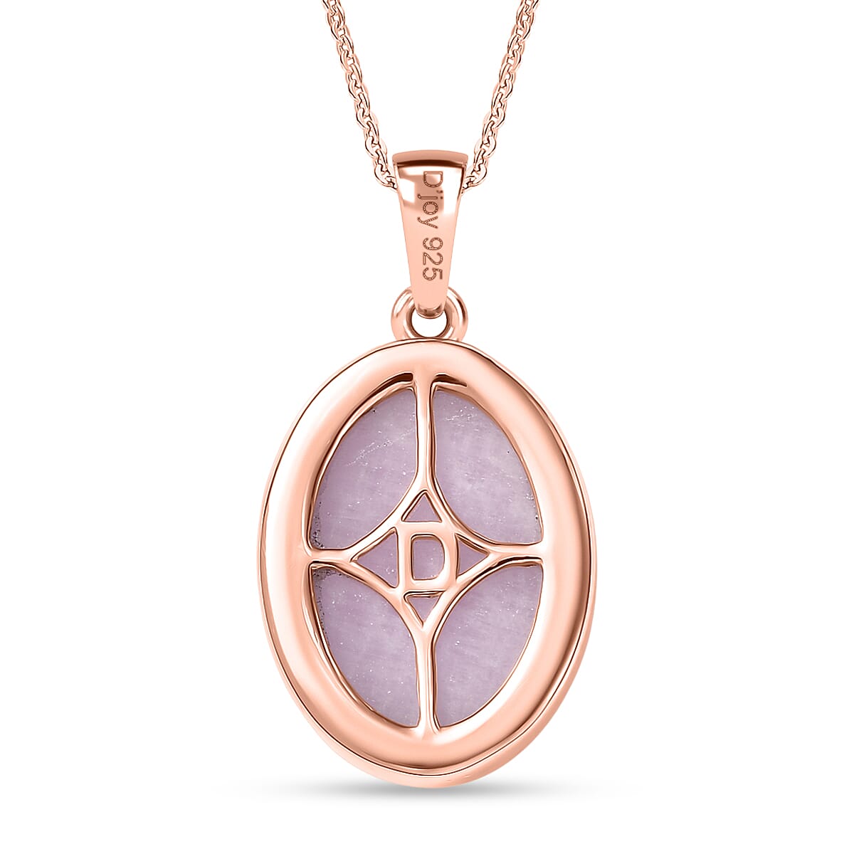 D'Joy Natural Kunzite Oval Cut Solitaire Pendant with Chain (Size 20) in Rose Gold Plated Sterling Silver 15.38 Ct