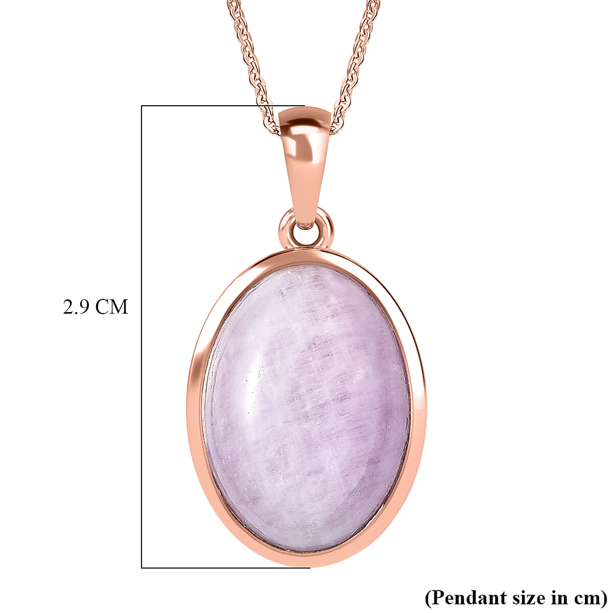 D'Joy Natural Kunzite Oval Cut Solitaire Pendant with Chain (Size 20) in Rose Gold Plated Sterling Silver 15.38 Ct