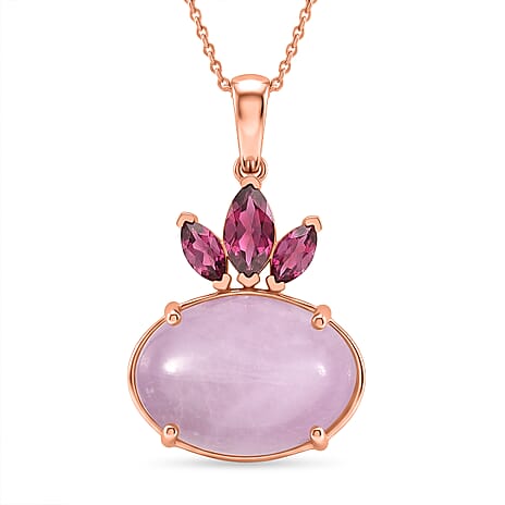 D'Joy Natural Kunzite & Orissa Rose Garnet Pendant with Chain(Size 20) in Rose Gold Plated Sterling Silver 16.58 Ct.