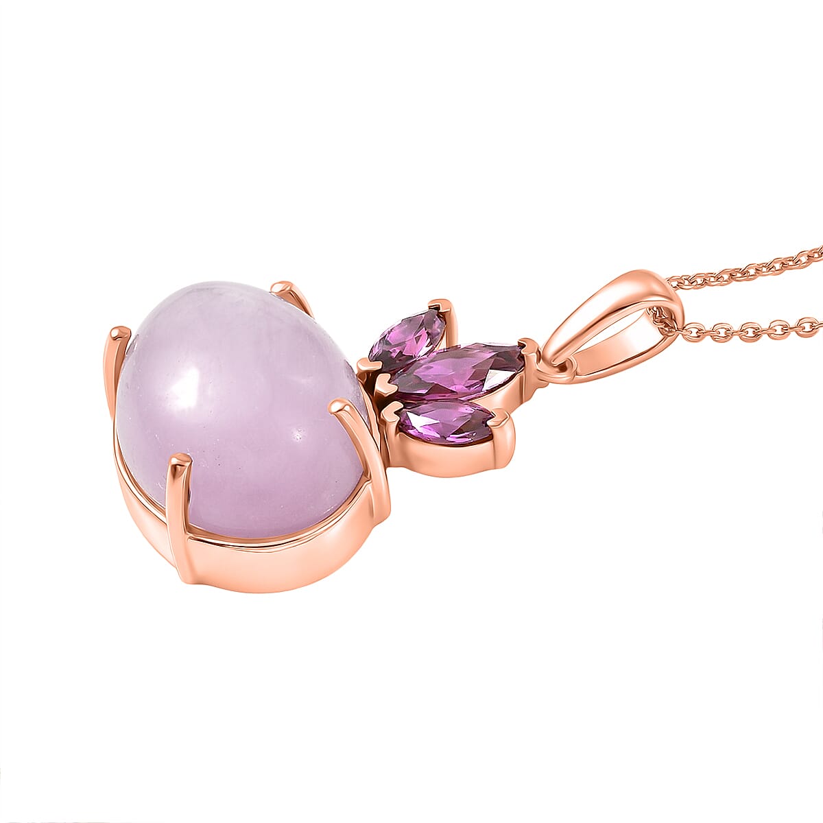 D'Joy Natural Kunzite & Orissa Rose Garnet Pendant with Chain(Size 20) in Rose Gold Plated Sterling Silver 16.58 Ct.