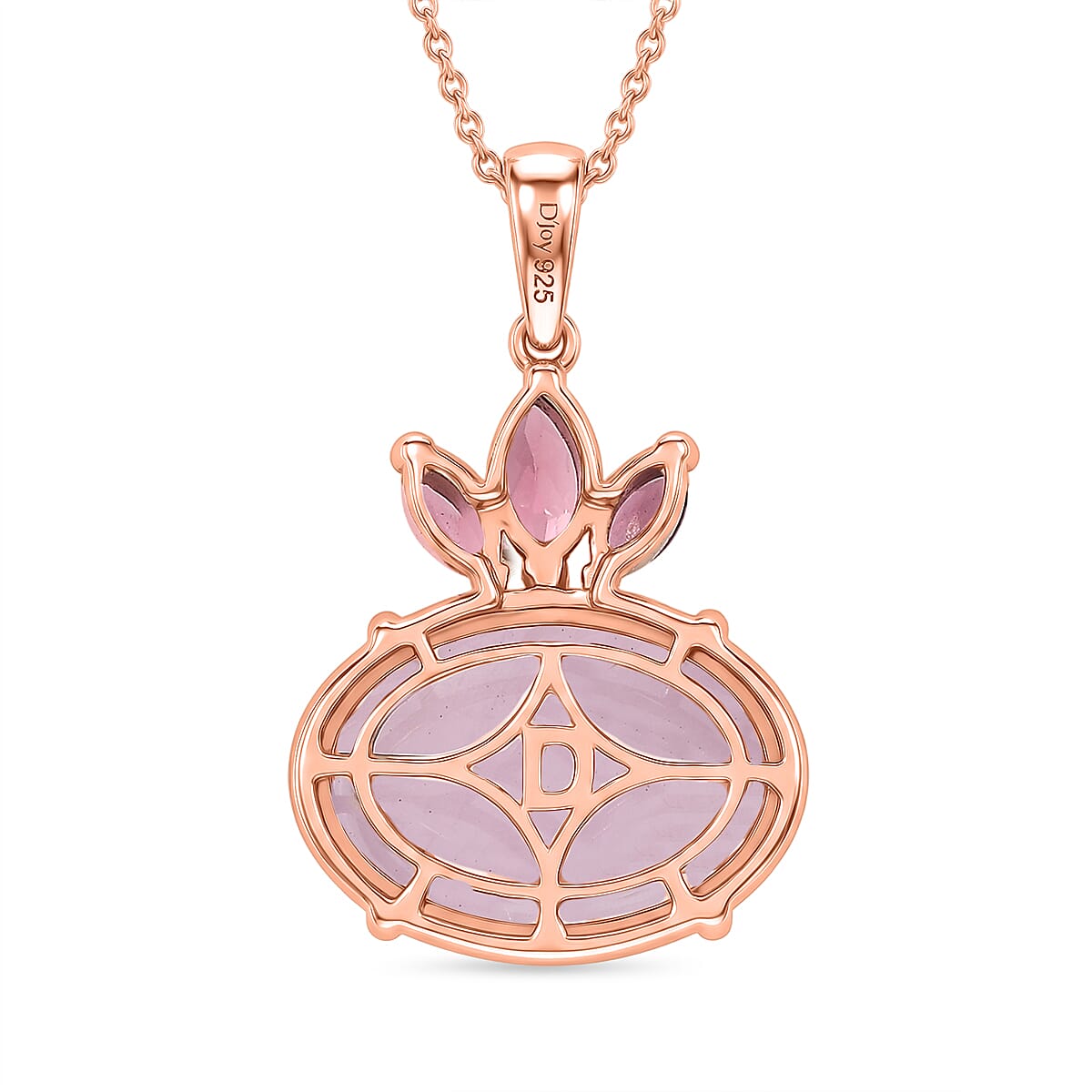 D'Joy Natural Kunzite & Orissa Rose Garnet Pendant with Chain(Size 20) in Rose Gold Plated Sterling Silver 16.58 Ct.