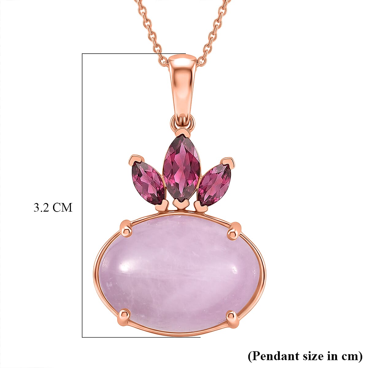 D'Joy Natural Kunzite & Orissa Rose Garnet Pendant with Chain(Size 20) in Rose Gold Plated Sterling Silver 16.58 Ct.