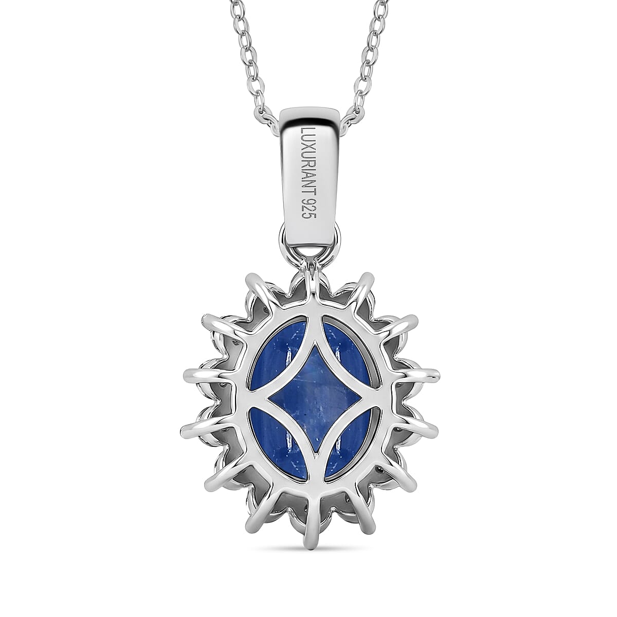 Luxuriant AAA Natural Kashmir Kyanite & Lab Grown Diamond Sunburst Pendant with Chain (Size 20) in Rhodium Overlay Sterling Silver 2.91 Ct.