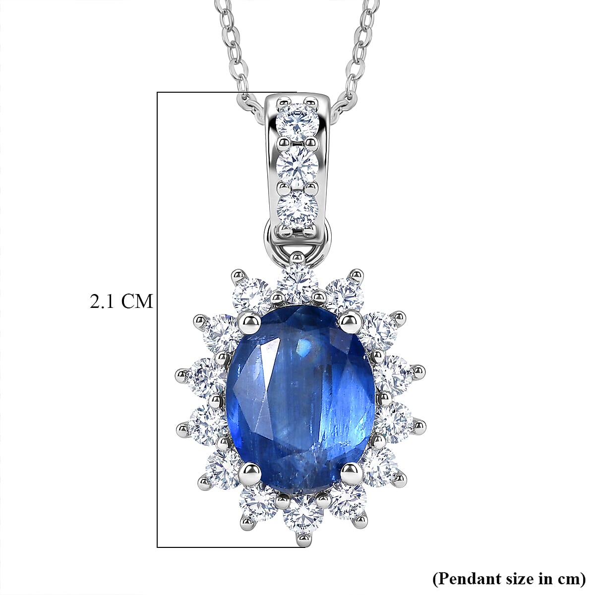 Luxuriant AAA Natural Kashmir Kyanite & Lab Grown Diamond Sunburst Pendant with Chain (Size 20) in Rhodium Overlay Sterling Silver 2.91 Ct.