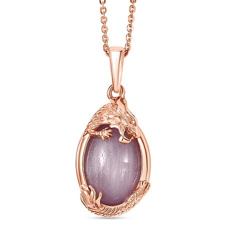 D'Joy Natural Kunzite Oval Cut Pendant with Chain (Size 20) in Rose Gold Plated Sterling Silver 6.67 Ct.