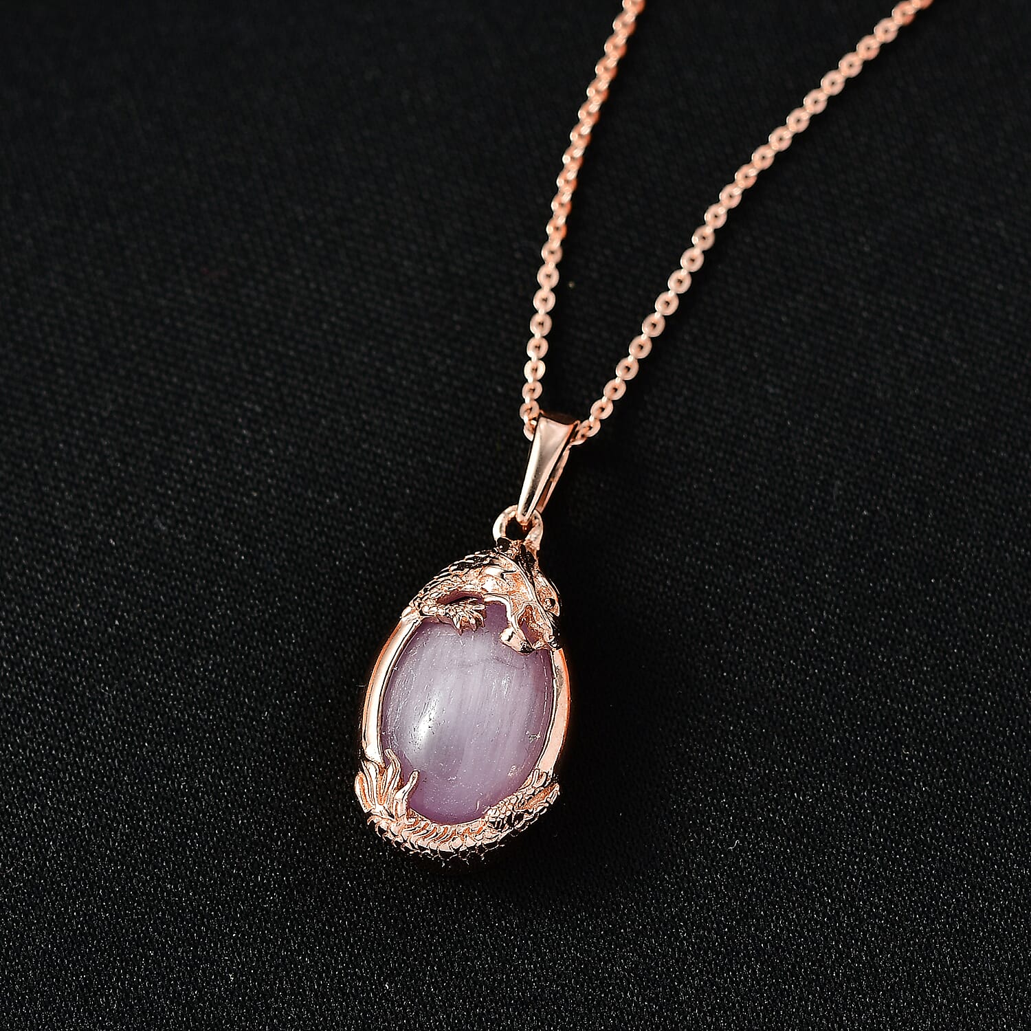 D'Joy Natural Kunzite Oval Cut Pendant with Chain (Size 20) in Rose Gold Plated Sterling Silver 6.67 Ct.