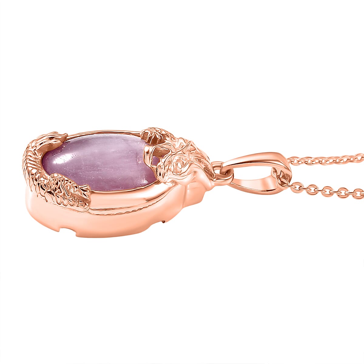 D'Joy Natural Kunzite Oval Cut Pendant with Chain (Size 20) in Rose Gold Plated Sterling Silver 6.67 Ct.