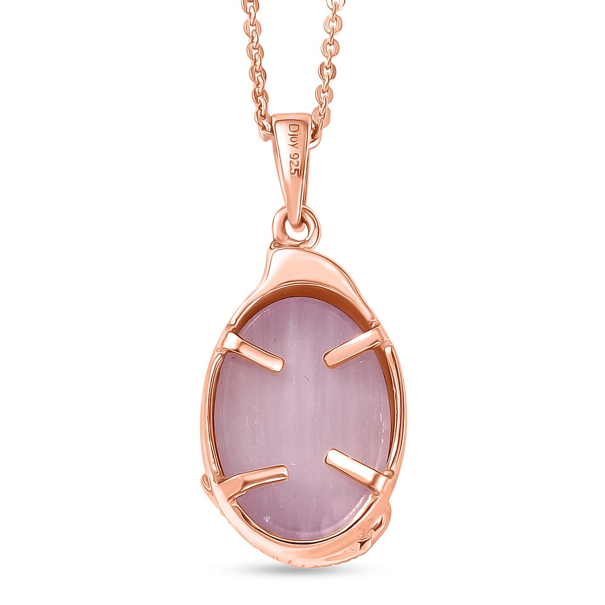 D'Joy Natural Kunzite Oval Cut Pendant with Chain (Size 20) in Rose Gold Plated Sterling Silver 6.67 Ct.