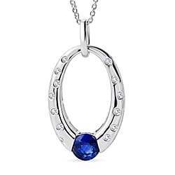 D'Joy AAA Natural Kashmir Kyanite & White Zircon Faceted Cut Pendant with Chain (Size 20) in Platinum Overlay Sterling Silver 1.30 Ct.