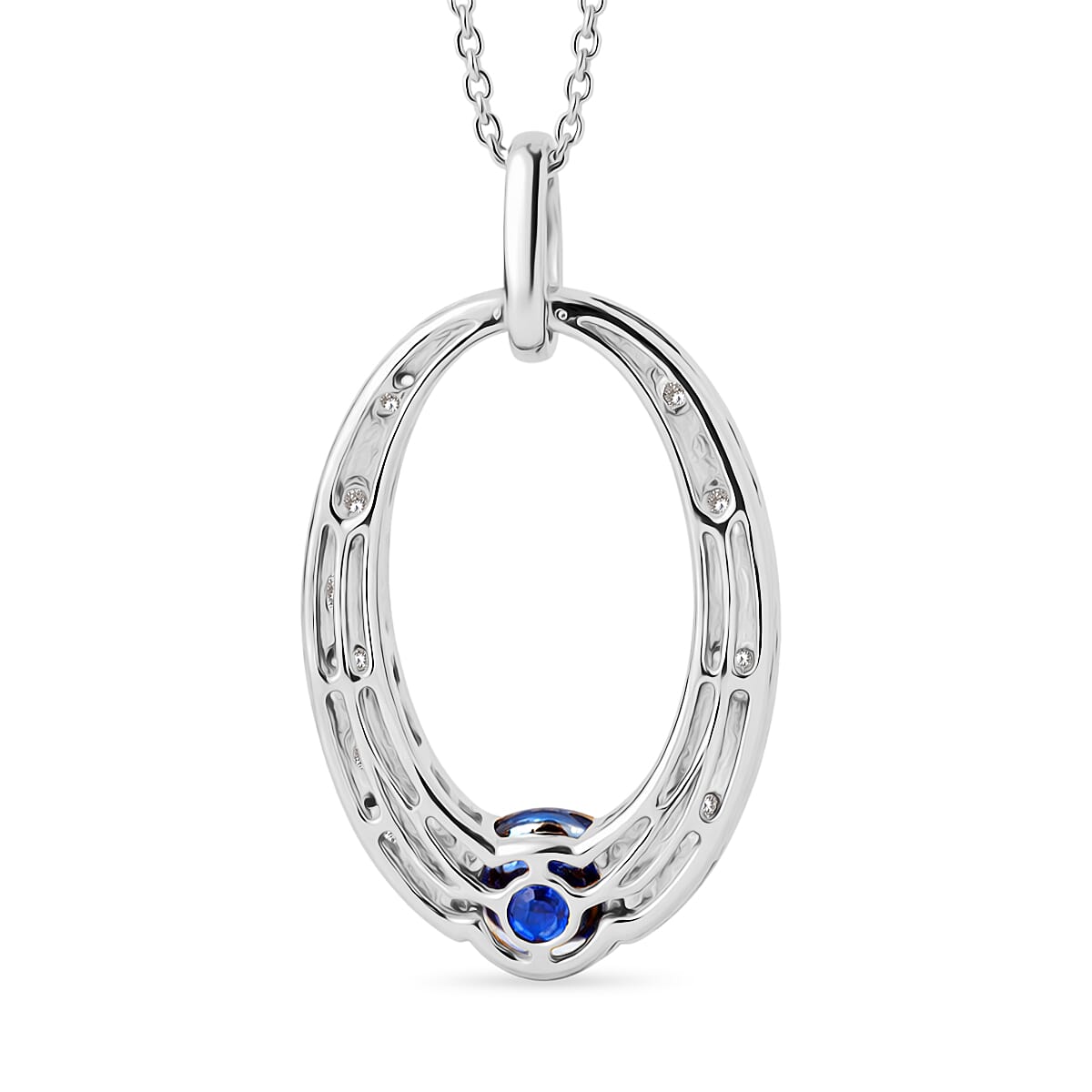D'Joy AAA Natural Kashmir Kyanite & White Zircon Faceted Cut Pendant with Chain (Size 20) in Platinum Overlay Sterling Silver 1.30 Ct.