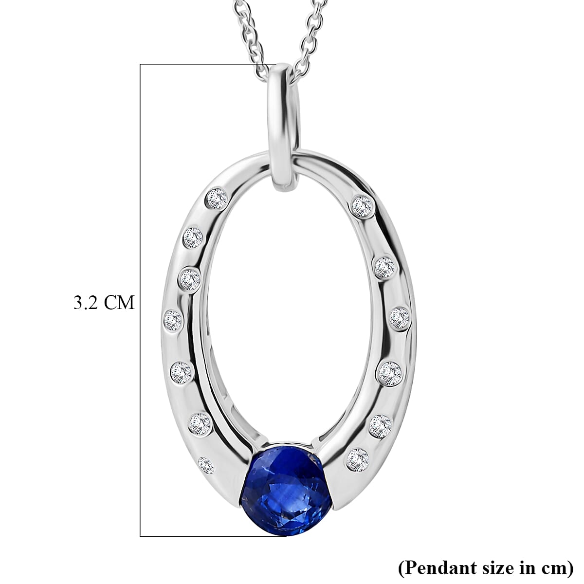 D'Joy AAA Natural Kashmir Kyanite & White Zircon Faceted Cut Pendant with Chain (Size 20) in Platinum Overlay Sterling Silver 1.30 Ct.