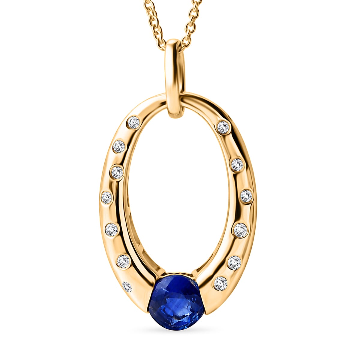 D'Joy AAA Natural Kashmir Kyanite & White Zircon Faceted Cut Pendant with Chain (Size 20) in Yellow Gold Plated Sterling Silver 1.30  Ct.