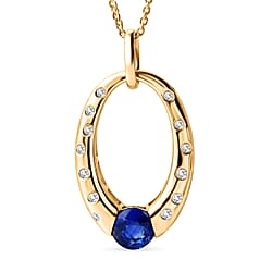 D'Joy AAA Natural Kashmir Kyanite & White Zircon Faceted Cut Pendant with Chain (Size 20) in Platinum Overlay Sterling Silver 1.30 Ct.