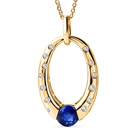D'Joy AAA Natural Kashmir Kyanite & White Zircon Faceted Cut Pendant with Chain (Size 20) in Yellow Gold Plated Sterling Silver 1.30  Ct.