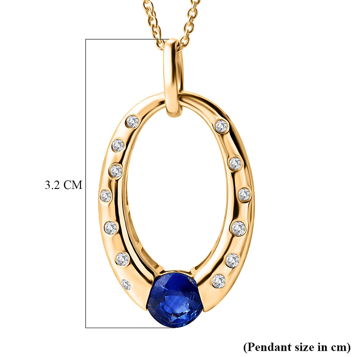 D'Joy AAA Natural Kashmir Kyanite & White Zircon Faceted Cut Pendant with Chain (Size 20) in Yellow Gold Plated Sterling Silver 1.30  Ct.