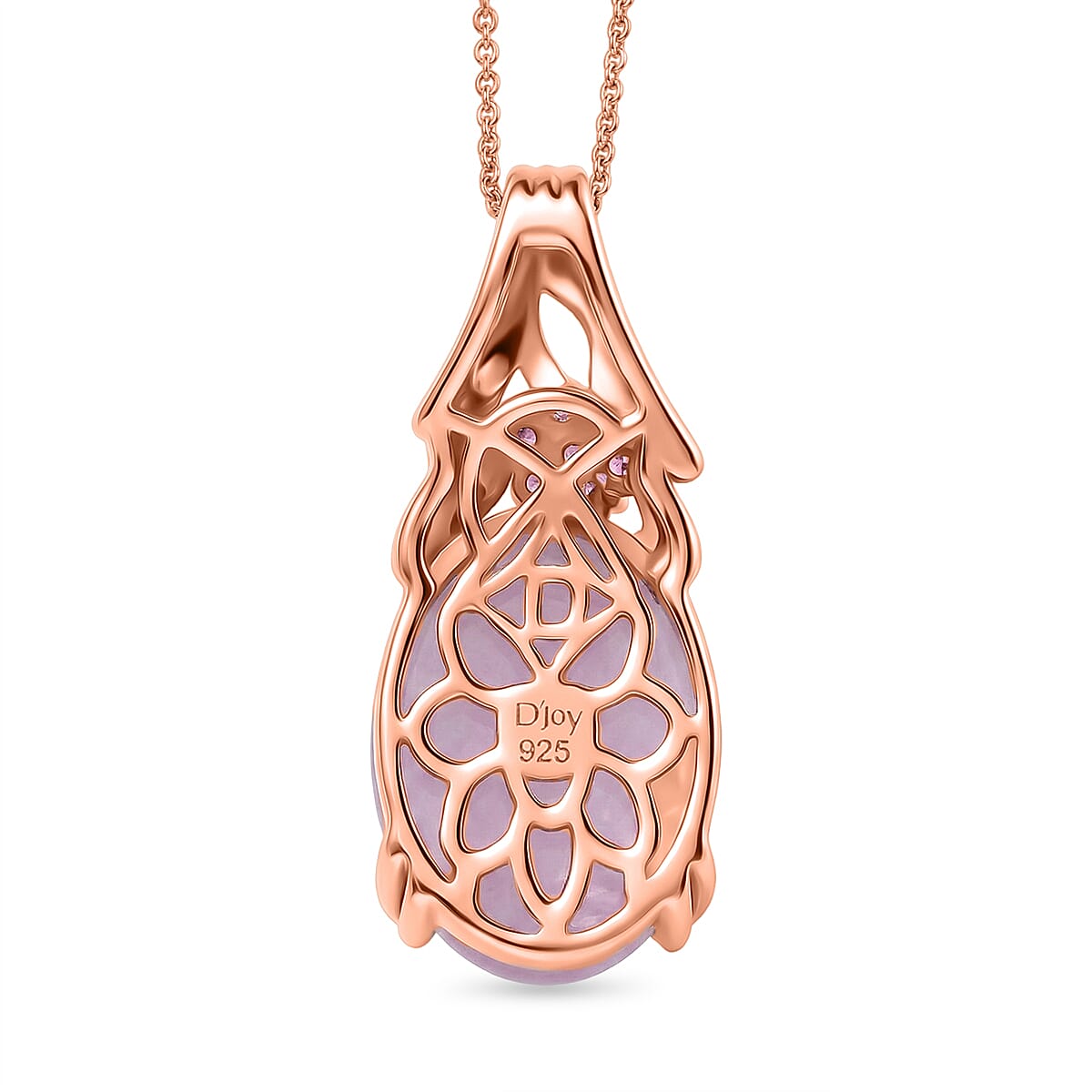 D'Joy Natural Kunzite & Orissa Rose Garnet Solitaire Pendant with Chain (Size 20) in Rose Gold Plated Sterling Silver 15.67 Ct.
