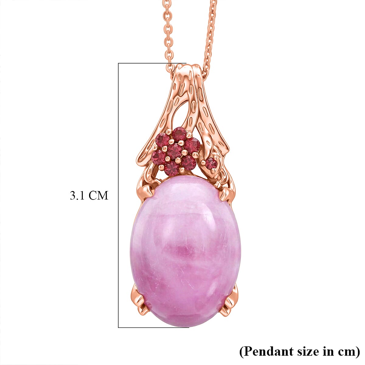 D'Joy Natural Kunzite & Orissa Rose Garnet Solitaire Pendant with Chain (Size 20) in Rose Gold Plated Sterling Silver 15.67 Ct.