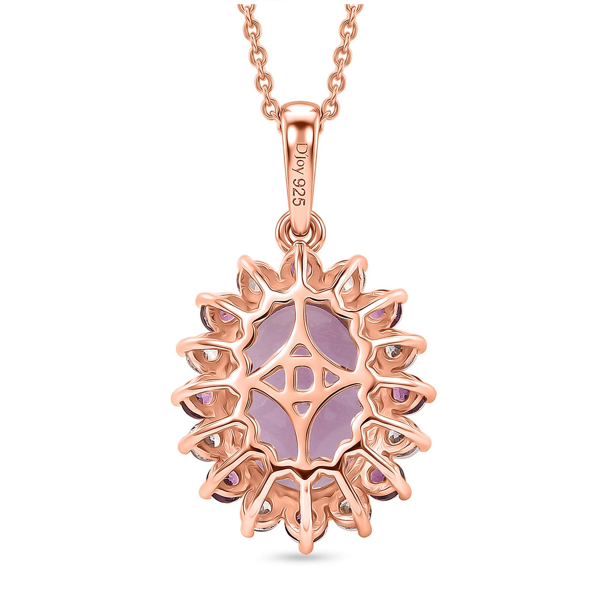 D'Joy Natural Kunzite, Rhodolite Garnet & White Zircon Halo Pendant with Chain (Size 20) in Rose Gold Plated Sterling Silver 8.14 Ct.