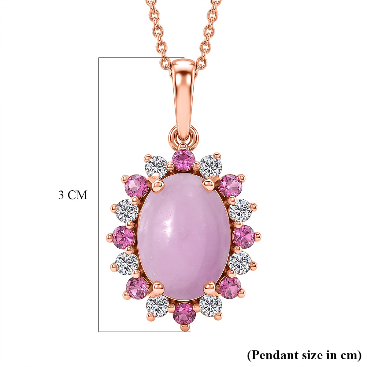 D'Joy Natural Kunzite, Rhodolite Garnet & White Zircon Halo Pendant with Chain (Size 20) in Rose Gold Plated Sterling Silver 8.14 Ct.