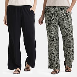 & Maisi Set Of 2 Printed And Solid Color Wide-Leg Trousers