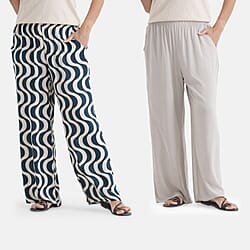 & Maisi Set Of 2 Printed And Solid Color Wide-Leg Trousers