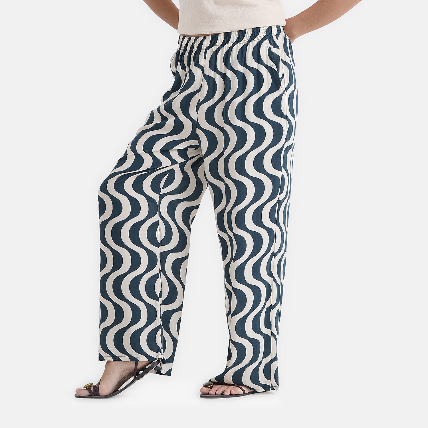 & Maisi Set Of 2 Printed And Solid Color Wide-Leg Trousers