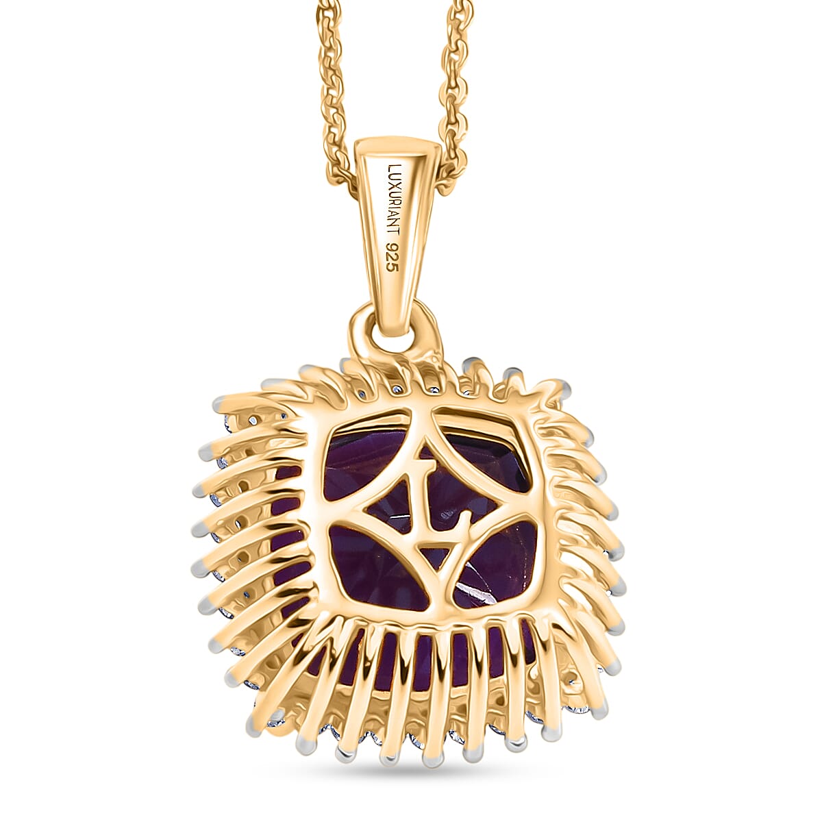 Luxuriant AAA African Amethyst & SI-G-H Lab Grown Diamond Pendant with Chain (Size 20) in 18K Vermeil Yellow Gold Plated Sterling Silver 5.36 Ct