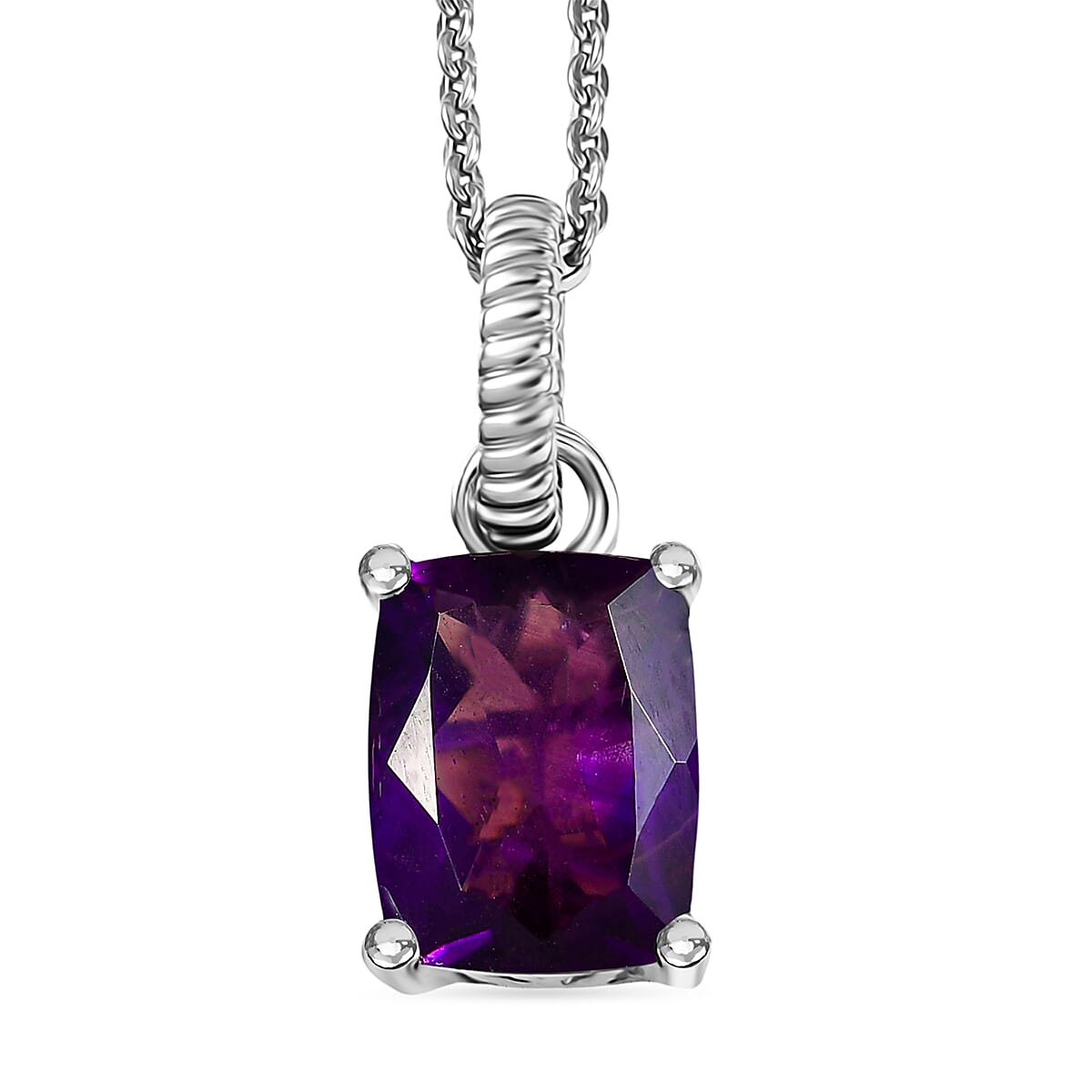 D'Joy - African Amethyst Solitaire Pendant with Chain (Size 20) in Platinum Overlay Sterling Silver 2.23 Ct.